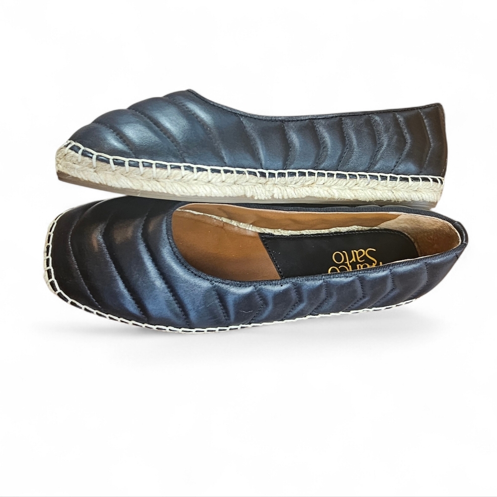 Franco Sarto  Kiya Women's Black Leather Quilted Espadrille Flats New 8M